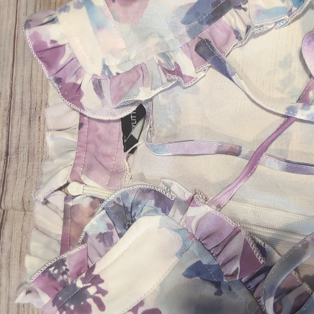 PrettyLittleThing Ruffle Babydoll Floral Corset Style Top Size 4 Mini Dress - Picture 3 of 16